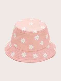 Floral Embroidery Bucket Hat - LuckyFash™ Aesthetic Bucket Hat, Cute Bucket Hats, Pink Bucket Hat, قلادات متدلية, Bucket Hat Fashion, Hat Ideas, Knit Beanie Hat, Daisy Print, Cute Hats