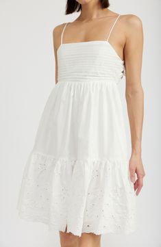 An oversized bow punctuates the back of this fanciful fit-and-flare dress that has dainty broderie details along the hem. 31" length (size medium) Ties at back Square neck Adjustable straps Lined 100% cotton Hand wash, line dry Imported Nordstrom Dresses, Fit And Flare Dress, Fit Flare Dress, Fit & Flare, Flare Dress, Square Neck, Fit And Flare, Adjustable Straps, Hand Wash