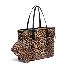 PRICES MAY VARY. HIGH QUALITY INTERIOR - The interior of the bag is lined with complimenting colors and high-quality 100% Metal closures and zippers with a Leopard and Cheetah print. MATCHING CLUTCH HANDBAG - The clutch attaches to the inside of the bag and is removable. Inside the tote bag, you will also find a zipper pocket on the back wall and 2 slit pockets on the front wall. Stylish and Functional! VEGAN LEATHER - Tote - 12.8” L x 11.5” H x 6.8” D, Handle Drop: 8.6” (22cm) Inner pouch dimen Walmart Clothes, Trip Clothes, Louis Bag, Hot Handbags, Leopard Tote, Clutches For Women, Vegan Leather Tote, Zippered Clutch, Brown Tote