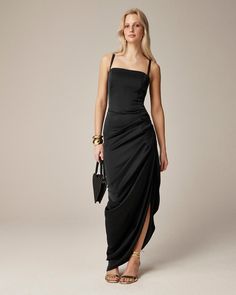 J.Crew: Collection Asymmetrical Ruched Dress In Stretch Satin For Women One-shoulder Ruched Satin Evening Dress, Fitted Pre-draped Asymmetrical Dress With Ruched Detail, Fitted Ruched Satin Dress With One Shoulder, Party Asymmetrical Dress With Ruched Bodice, Asymmetrical Party Dress With Ruched Bodice, Pre-draped Ruched Asymmetrical Cocktail Dress, Elegant Asymmetrical Maxi Dress With Ruched Bodice, Asymmetrical Maxi Dress With Ruched Bodice For Party, Fitted Pre-draped Dress With Ruched Sides