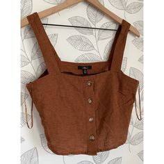 Mavi Brown Linen Crop/Tanktop, Nwt, Size S Casual Crop Top Tank With Adjustable Straps, Brown Vest Crop Top For Summer, Casual Brown Cropped Tank Top, Brown Casual Sleeveless Tank Top, Brown Vest Top For Summer, Casual Brown Sleeveless Tank Top, Brown Summer Vest Top, Brown Cotton Tank Top For Summer, Brown Cotton Summer Tank Top