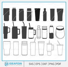 the silhouettes of different cups and mugs are shown in this file, which is also