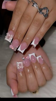 Short Nail Diamond Designs, Short Nail Designs With Diamonds, Cute Nails Acrylic Square, Kim K Nails Short, Short Nail Rhinestone Design, Nails For Sweet 16, French Tip Junk Nails, First Day Of School Nails Acrylic, Acrylic Shorties