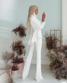 White Suit Women Wedding, Suit Women Wedding, White Suit Women, White Prom Suit, Women Wedding Suit, Bridal Pant Suit, Peplum Suit, Bridal Pants, Italian Costume