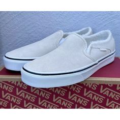 Brand New In Box Cream Vans Slip On, Sneaker Shoes Women, Shoes Vans, Sneaker Shoes, Sherpa Lined, Womens Vans, Shoes Women, Vans Shoes, Womens Shoes Sneakers