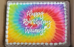 a tie dye birthday cake with the words happy birthday valendy written on it