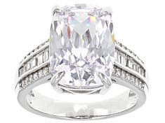 Bella Luce® white diamond simulant 12.72ctw rectangular cushion, baguette, and round, rhodium over sterling silver ring. Measures approximately 0.81"L x 0.56"W and is not sizeable. The diamond equivalent weight is 7.70ctw. Rectangular Cushion, Man Made Diamonds, Diamond Simulant, 2 Carat, Gemstone Colors, Natural Crystals, White Diamond, Sterling Silver Ring, Silver Ring