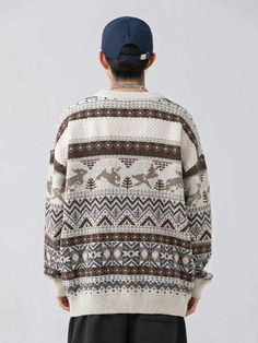 Delight in the charm of this vintage-style knitted sweater, adorned with a whimsical rabbits design and zigzag pattern. Unisex and cozy, it's perfect for winter wear, offering a comfy feel ideal for couples seeking a retro-inspired look. Vintage aesthetic Unisex Zigzag pattern design Drop shoulder Crew neck Long sleeve Polyester Order 1 size larger to be oversized Zigzag Pattern Design, Fair Isle Pullover, Cozy Streetwear, Jeans Patchwork, Streetwear Chic, Sweatshirt Jean Jacket, Oversized Sweaters, Zigzag Pattern, Women Sweaters Winter