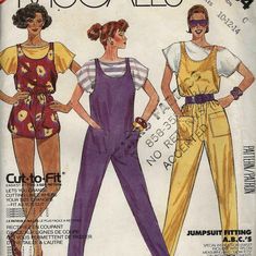 three women's jumpsuits and one woman's top sewing pattern from 1970