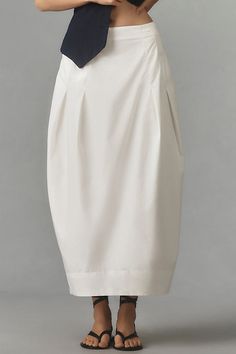 From business to casual, these styles are tailored to perfection . Suit up and let your wardrobe seam lessly transition from boardroom to brunch. | Structured Balloon Midi Skirt by Anthropologie in White, Women's, Size: Small, Cotton/Modal Closet Collection, Candles For Sale, Suit Up, White Skirts, Wedding Accessories, Clothes For Sale, Clothing And Shoes, Midi Skirt, Anthropologie