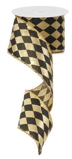 Gold Lame Harlequin Fleur De Lis Wired Ribbon : Black & Gold - 2.5 Inches x 10 Yards (30 Feet) Saints Wreath, Diamond Ribbon, Sports Wreaths, Harlequin Pattern, Gold Lame, Wreath Supplies, Wreath Making, Wreath Bow, Ribbon Crafts