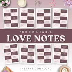 Printable Love Notes for Couples | Romantic Lunchbox Love Notes for Adults | Unique Couples Gift | DIY Love You Notes | Lunchbox Notes Notes Diy, Open When Letters, Unique Gifts For Couples, Lunchbox Notes, 1 Year Anniversary Gifts, Long Distance Relationship Gifts, Romantic Cards, Lunch Box Notes, Express Your Feelings