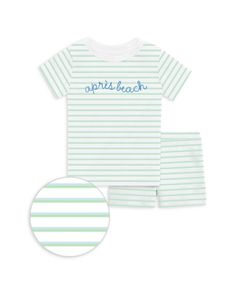 1212 Unisex Apres Beach Short Sleeve Pajama Set - Little Kid Casual Bedtime Sets For Spring, Casual Spring Bedtime Sets, Green Sleep Sets For Summer, Green Sleepwear Sets For Summer, Green Sleepwear Sets For Spring, Summer Cotton Sleepover Sets, Stretch Short Sleeve Beach Set, Cotton Summer Sets For Sleepover, Summer Cotton Sets For Sleepovers