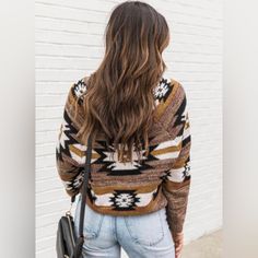 Comfy And Warm Aztec Printed Cardigan, Perfect For The Office! Western Sweaters, Aztec Print Cardigan, Aztec Sweater, Layered Sweater, Casual Cardigans, Printed Cardigan, Aztec Print, Clothing Size Chart, Olivia Mark