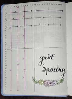 an open notebook with the words grid spacing on it