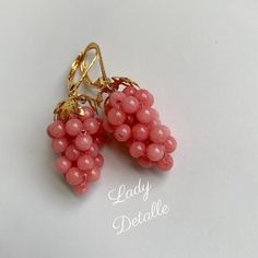 "Dark PINK GRAPE Earrings. Unique historic reproduction jewelry handmade by LADY DETALLE, elegant detail for you and your loved ones! PINK Grapes are finally here! You asked, we listened! Delectable and detailed Dark Rose PINK Chalcedony GRAPE clusters, inspired by the many historic examples of grape earrings, especially the huge amount of examples in the mid Victorian era. Grapes have so many different meanings, and grapes have been a popular and available motif in jewelry, with examples of gol Delicate Pink Pierced Earrings, Unique Pink Gemstone Earrings, Pink Earrings With Lever Back For Anniversary, Pink Lever Back Earrings For Anniversary, Handmade Pink Earrings For Formal Occasions, Handmade Dangle Cluster Earrings For Anniversary, Delicate Pink Earrings, Elegant Handmade Pink Clip-on Earrings, Pink Single Earring For Anniversary