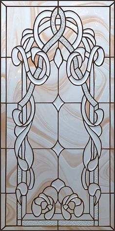 a stained glass window with an intricate design on the bottom and sides, depicting two intertwined