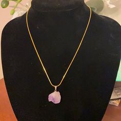 Beautiful Raw Amethyst Necklace With A Gold Chain. Purple Amethyst Pendant Crystal Necklace, Purple Pendant Necklace With Adjustable Chain, Purple Amethyst Crystal Necklace With Adjustable Chain, Raw Amethyst Crystal, Stella And Dot Necklace, Christian Necklace, Sparkle Necklace, Heart Choker, Turquoise Bead Necklaces