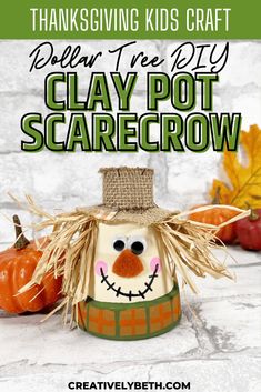 Dollar Tree Clay Pot Scarecrow Creatively Beth #creativelybeth #dollartree #claypot #flowerpot #terracottapot #scarecrow #kids #craft #diy #thanksgiving #autumn #fall #gift