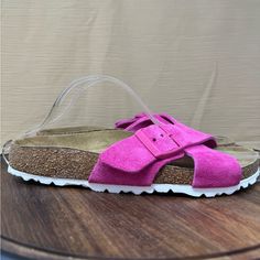 Super Cute Hot Pink Birkenstocks. New With Tags, Softbed, Very Comfortable! Cushioned Footbed Sandals With Round Toe, Adjustable Cushioned Footbed Sandals With Round Toe, Footbed Sandals With Arch Support And Round Toe, Casual Pink Footbed Sandals With Cork-bed Midsoles, Pink Footbed Sandals With Removable Insole And Round Toe, Pink Leather Footbed Sandals With Textured Footbed, Casual Pink Footbed Sandals With Textured Footbed, Suede Footbed Sandals With Round Toe, Casual Suede Footbed Sandals With Round Toe