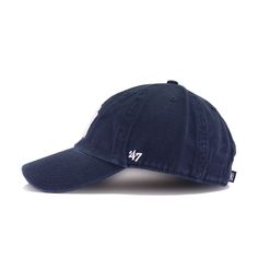 New York Yankees Navy 47 Brand Clean Up Dad Hat Classic Baseball Cap For Streetwear During Baseball Season, Classic Trucker Hat For Baseball Season, Classic Trucker Hat For Baseball Season With Curved Visor, Navy Dad Hat With Curved Bill, Classic Snapback For Baseball Season, Classic Snapback Hat For Baseball Season, Classic Fitted Baseball Cap For Baseball Season, Classic Curved Bill Fitted Hat For Baseball Season, Classic Fitted Baseball Cap