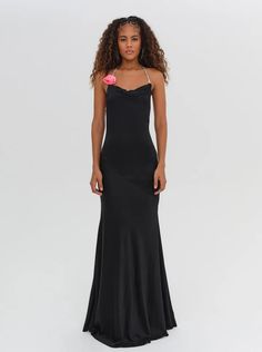 Brigette Gown — Black | For Love & Lemons Fitted Slip Dress With Back Opening For Gala, Fitted Bias Cut Slip Dress For Prom, Fitted Satin Finish Ball Gown Evening Dress, Fitted Satin Gown With Bias Cut, Wedding Gown With Satin Finish, Floor-length Slip Dress With Fitted Bodice For Wedding, Fitted Satin Finish Gown For Gala, Fitted Bias Cut Evening Gown, Evening Bias-cut Fitted Gown