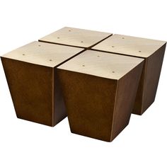 three square wooden tables with holes in the middle