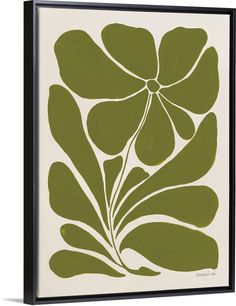 a green and white painting with leaves on it