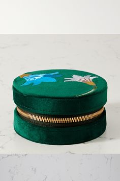 EXCLUSIVE AT NET-A-PORTER. L'Atelier Nawbar's 'Psychedeliah' collection came to founder Dima Nawbar in a dream where she discovered a unique flower -  part lily, part daffodil, part fantasy. This jewelry box is embroidered with said blooms atop the plush velvet lid. Inside, there's a ring divider and a smaller pouch for your favorite pieces.  Please note, jewelry is not included. Hair Keepsake, Embroidered Bracelet, Embellished Headbands, Silver Headband, Parts Of A Flower, Embroidered Velvet, Green Box, Velvet Jewelry, Unique Flower