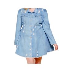 Plus Size Denim Distressed Button Up Dress Denim Distressed Frayed Button Up Dress Light Denim, Long Sleeved, Silver Buttons No Pockets Sizes Xl, 1x, 2x, 3x Xl- 12 1x- 14 2x- 16 3x-18 Pics Wearing 1x Long-sleeved Denim Dress With Buttons, Chic Long Sleeve Denim Dress With Buttons, Denim Blue Buttoned Dress For Fall, Spring Button-up Dress With Snap Buttons, Spring Denim Long Sleeve Dress With Buttons, Fall Denim Dress With Button Closure, Spring Long Sleeve Denim Dress With Buttons, Fall Mini Denim Dress With Button Closure, Fall Medium Wash Dresses With Buttons