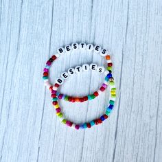 Besties!! Share these colorful, dainty seed bead bracelet with your besties! They are so cute and perfect accessories to any outfits!  📌 This listing is for a set of 2 colorful seed beads boho bracelets 📌 Each bracelet is beautiful unique in its own way. We cannot guarantee they will look exact same as pictured 📌 CUSTOM BRACELET: If size other an 6.5" is needed, please include the size needed!! 📌 These multi colorful confetti bracelets are double knotted and glued shut  📌 Each order is pack Trendy Beaded Bracelets For Best Friend Gift, Casual Beaded Bracelets For Best Friend, Beaded Bracelet For Best Friend Gift, Multicolor Letter Beads Jewelry For Best Friend Gift, Multicolor Letter Beads Bracelet For Best Friend, Adjustable Multicolor Beaded Bracelets As Best Friend Gift, Multicolor Letter Beads Jewelry For Best Friend, Multicolor Beaded Name Bracelet For Friendship, Adjustable Multicolor Beaded Bracelets For Best Friend