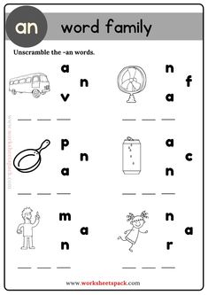 worksheet for the word family with pictures and words to print out on it