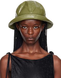 Coated plain-woven bucket hat in green. · Quilted brim · Webbing browband · Jersey lining Supplier color: Olive Body Poses, Beach Hat, Kendall Jenner, Apparel Accessories, Bucket Hat, Sewing Projects, Accessories Hats, Fashion Shoes, Women Wear