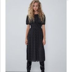 Nwt Zara Size S Polka Dot Midi Dress Brand New With Tags Zara Midi Dress, Polka Dot Midi Dress, Brown Leather Dress, Strapless Long Dress, Zara Black Dress, Leather Midi Dress, Belted Wrap Dress, Purple Midi Dress, Boho Midi Dress