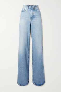 SAINT LAURENT's wide-leg jeans are modeled on great vintage finds. They're made from denim in a light-blue wash that's authentically faded in all the right spots. Tuck your tops in to highlight the high-rise waistband. Saint Laurent Jeans, Saint Laurent Fashion, Jeans Outfit Women, Latest Jeans, High Rise Wide Leg Jeans, Light Blue Jeans, Light Blue Denim, Designer Jeans, Mr Porter