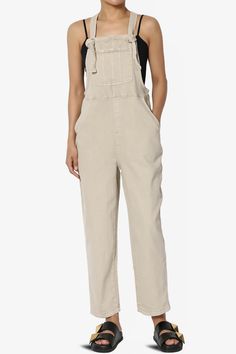 Ziggy Washed Denim Overall SAND BEIGE_1 Layered Cami, Adjustable Knot, Everyday Chic, Sand Beige, Washed Denim, Weekend Wear, Denim Overalls, Denim Wash, Tapered Legs