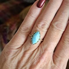 Natural Larimar And Natural White Zircon Accented Ring In 14k Yellow Gold Vermeil Over 925 Sterling Silver. New And Comes Boxed. Features: -Size 7 -5.10 Ct Natural Larimar Center Stone Print Set -0.30 Cttw Round Natural White Zircon Prong Set. -14k Yellow Gold Vermeil Over 925 Solid Sterling Silver. - Comfortable Style Band Turquoise Gemstone Ring In Yellow Gold Sterling Silver, Sterling Silver Turquoise Ring With Yellow Gold Gemstone, Sterling Silver Turquoise Ring In Yellow Gold, Elegant Blue Larimar Turquoise Ring, Elegant Blue Larimar Rings, Marquise 14k Gold Jewelry With Accent Stones, 14k Gold Marquise Jewelry With Accent Stones, Elegant 14k Gold Turquoise Birthstone Ring, 14k Gold Turquoise Ring For Anniversary