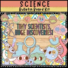 the science bulletin board kit includes tiny scientist's, huge discovery and other things