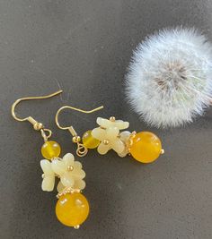 bright yellow bean earring, flower earring, drop earring, lovely earring, Yellow Dangle Flower Earrings As Gift, Elegant Yellow Dangle Flower Earrings, Formal Yellow Flower-shaped Earrings, Yellow Flower-shaped Earrings, Hypoallergenic Yellow Flower-shaped Earrings, Color Of The Day, Yellow Earrings, Girls Earrings, Lovely Earrings