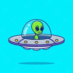 an alien in a glass dome floating on top of a blue background