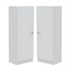 two white cupboards with one door open