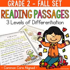 the reading passages for fall is shown with an orange background and text that reads grade 2 - fall set