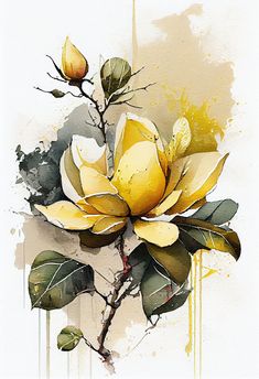 a watercolor painting of a yellow flower