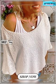 Casual Plus Size 3/4 Sleeve Knitting Shirt Tunic Top Oversized Knitted Top For Summer, Casual Knitted Tops With Batwing Sleeves, Casual Knitted Batwing Sleeve Tops, Oversized White Knit Top For Summer, Bohemian Summer Stretch Sweater, Open Knit Top With 3/4 Sleeves For Spring, Spring Open Knit Top With 3/4 Sleeves, Cotton Sweater With 3/4 Sleeves For Spring, Summer Knit Tops With Batwing Sleeve