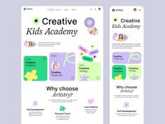 the creative website design for creative kids's academy, which is designed to help children learn