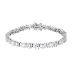 Add some sparkle to your everyday wardrobe with this classic sterling silver and baguette cut cubic zirconia tennis bracelet. Add some sparkle to your everyday wardrobe with this classic sterling silver and baguette cut cubic zirconia tennis bracelet. Clasp: box Metal: sterling silver Length: 7 in. Packaging: boxed Plating: rhodium Finish: polishedSTONE DETAILS Stone type: cubic zirconia Total weight: 7 1/3 Shape: baguette Setting: prong Gemstones may have been treated to enhance their appearanc Classic Silver Baguette Diamond Bracelet, Modern Tennis Bracelet With Baguette Diamonds And Cubic Zirconia, Classic Silver Diamond Bracelet With Baguette Diamonds, Classic Tennis Bracelet With Baguette Cubic Zirconia, Baguette Cut, Tennis Bracelet, Everyday Wardrobe, Bridal Accessories, Baguette