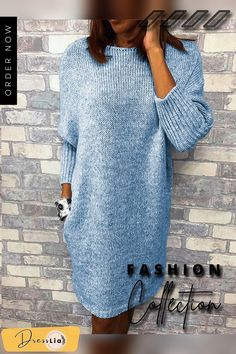 Women Caftan Pockets Shift Casual Knitted Weaving Dress Loose Knit Dress, Weaving Dress, Casual Knit Dress, Sweater Dress Casual, Knit Shift Dress, Solid Sweaters, Woven Dress, Casual Sweaters, Knit Skirt