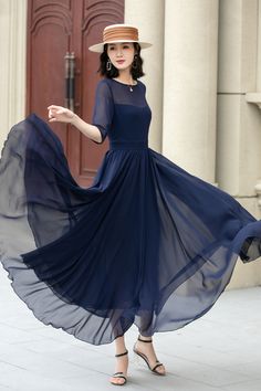 Elegance in motion with this stunning Fit and Flare Dark Blue Chiffon dress. Perfect for any special occasion. 

SKU 5143 
Link in bio 

#Fashion #Style #ChiffonDress #SwingDress #BlueDress #Xiaolizihandmade Elegant A-line Chiffon Dress, Blue A-line Chiffon Evening Dress, Blue Chiffon A-line Maxi Dress, Chiffon A-line Maxi Dress For Gala, Flowy A-line Chiffon Prom Dress, Chiffon A-line Maxi Dress For Prom, Spring Blue Chiffon Dress For Banquet, Spring Blue Chiffon Banquet Dress, Chiffon Evening Dress With Flowy Skirt