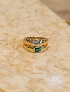 Ring; Size 6; Band with emerald cut CZ accent; 14K Gold plated Brass. Earth Materials, Fur Mama, Neck Chain, Sustainable Materials, Chain Pendants, Mother Earth, Jewelry Trends, Emerald Cut, Statement Ring