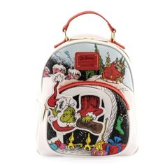 Loungefly Dr. Seuss The Grinch Chimney Thief Mini Backpack Brand New - With Tags Adjustable Straps Zip Around Closure Backpack Dimensions 10.5h X 9w X 5d White Standard Backpack For Gift, White Backpack With Adjustable Strap As Gift, Loungefly Purse, Disney Bags Backpacks, Dr Seuss The Grinch, Le Grinch, Cute Mini Backpacks, Mini Mochila, Faux Leather Backpack